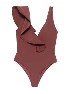 Johanna Ortiz One-piece Ruffle Swimsuit in Terracotta (XS)